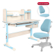 Комплект Anatomica Genius парта + кресло + надстройка + выдвижной ящик + подставка для книг клен/голубой со светло-голубым креслом Armata